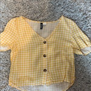Yellow button up crop top